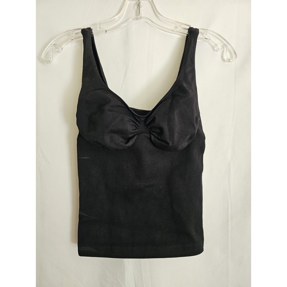 Sassybax black shapewear cami tank built in bra ribbed stretch Size large
